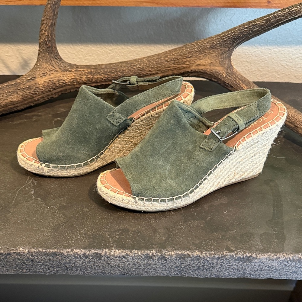 Toms Green Espadrille Wedge Sandals
